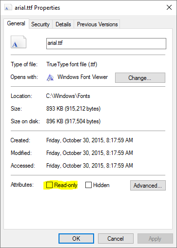 Read-only attribute on font